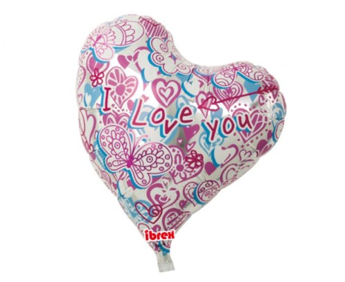 Balon Ibrex Hel, serce Sweet 14", I love you Hearts & Butterfly, packed