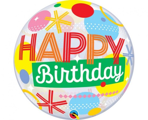 Balon foliowy 22" QL Bubble Poj. Happy Birthday
