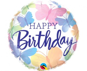 Balon foliowy 18 cali QL RND Happy birthday, motylki