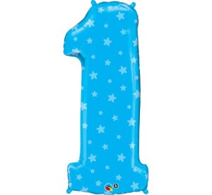 Balon foliowy 38" QL "Number 1", niebieski w gwiazdki