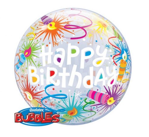 Balon foliowy 22" QL Bubble Poj. "Happy Birthday (świeczki)"