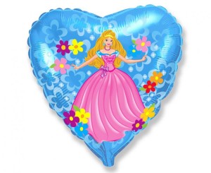 Balon foliowy 18" FX - "Księżniczka w kwiatach" (niebieskie serce)