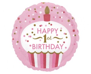 Balon foliowy 18'' CIR - "1st Birthday Cupcake Girl", zapakowany