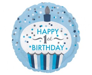 Balon foliowy 18'' CIR - "1st Birthday Cupcake Boy", zapakowany