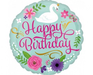 Balon foliowy 18" CIR Floral swan, zapakowany