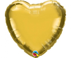 Balon foliowy 9" QL Metaliczne serce, złote