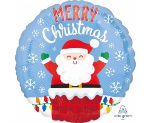 Balon foliowy Standard Święty Mikołaj w kominie, zapakowany