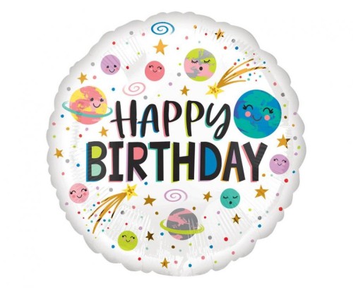 Balon foliowy 18" CIR Happy Birthday - Smiling Galaxy, zapakowany