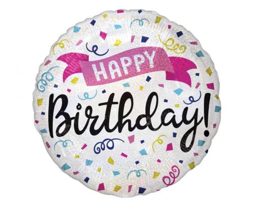Balon foliowy 18" CIR Happy Birthday - Holo Sparkle Banner, zapakowany